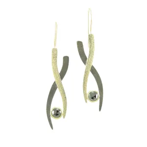 14K Gold & Sterling Silver Small Woven Earrings with Black Diamonds