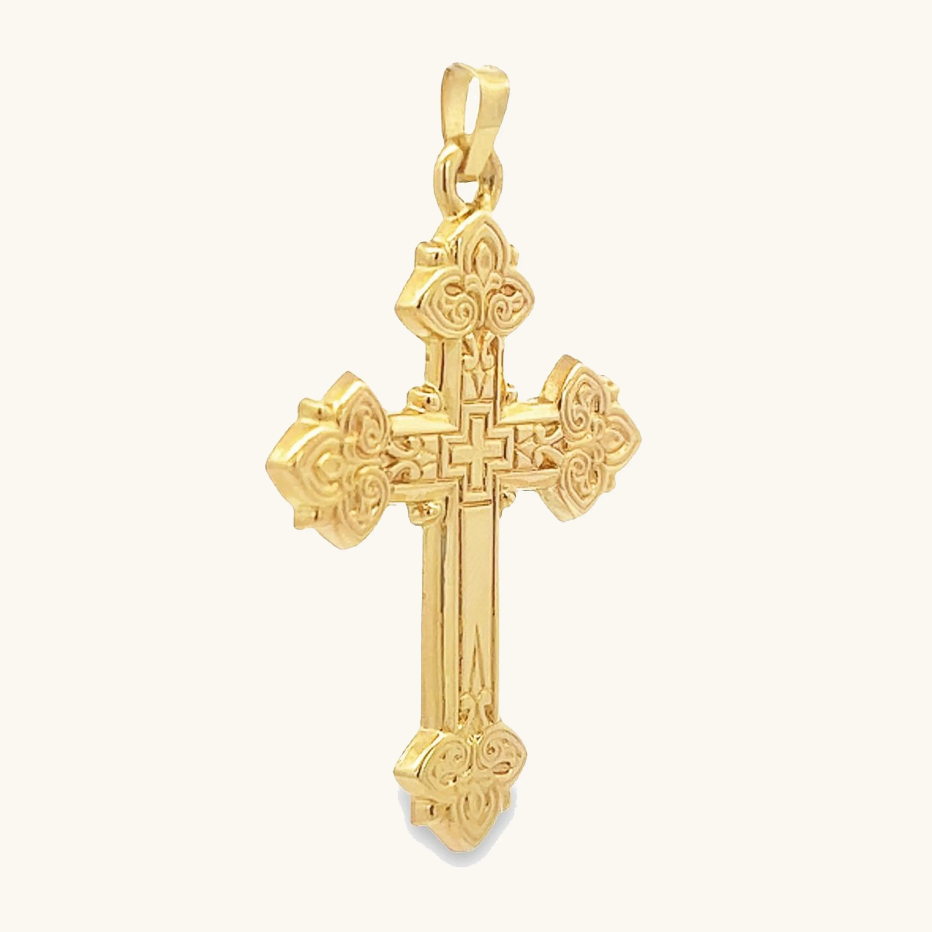 14K GOLD INTRICATE DESIGN CROSS PENDANT
