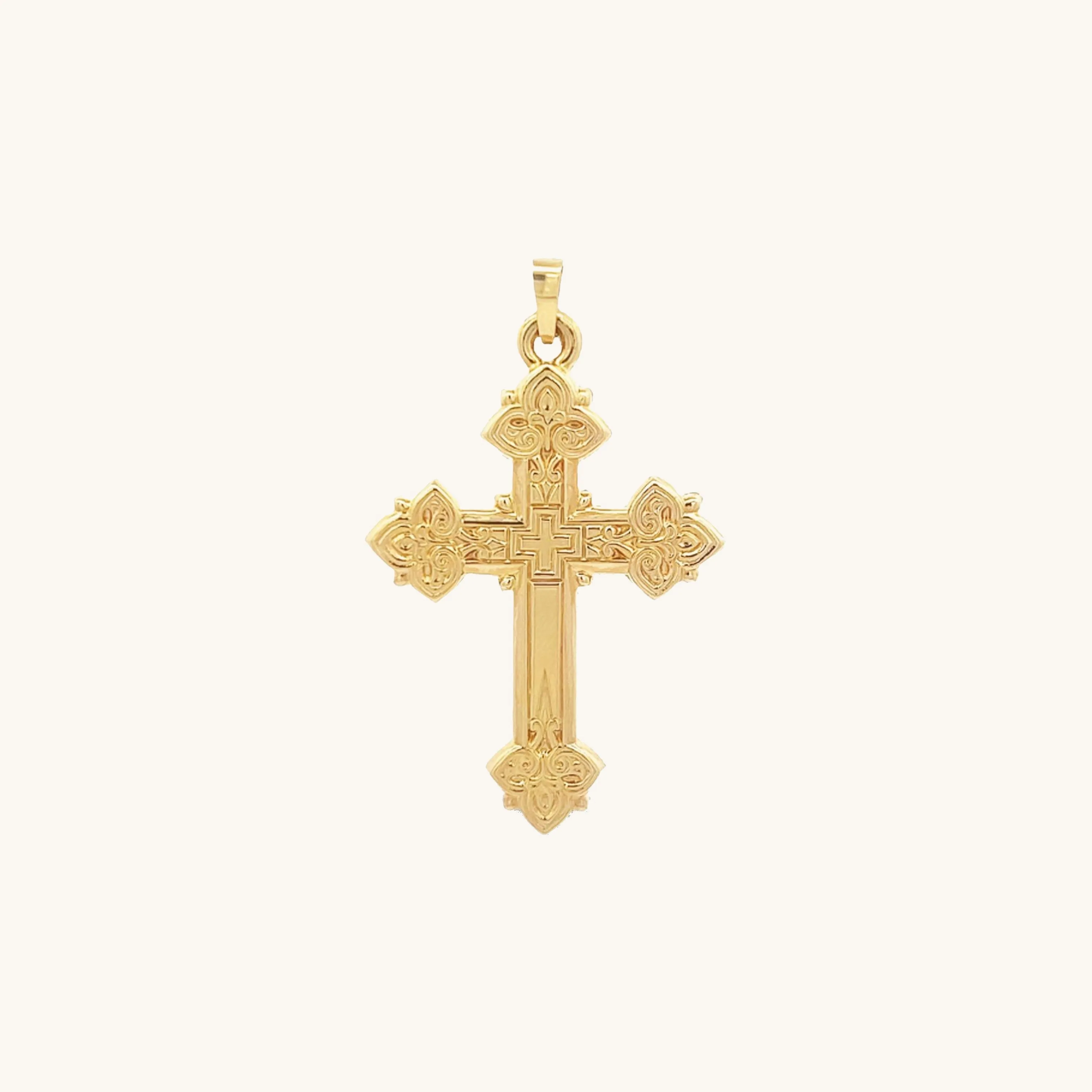 14K GOLD INTRICATE DESIGN CROSS PENDANT