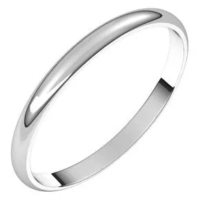 14K White 2 mm Half Round Ultra-Light Band Size 8.5