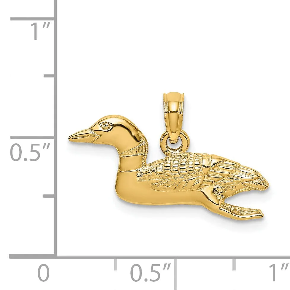 14k Yellow GoldTextured  Polished Finish Solid Polished 3-Dimensional Mallard Charm Pendant