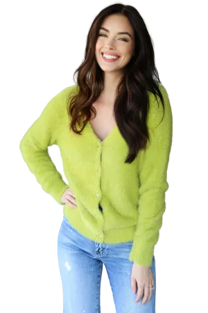 1625 FUZZY BUTTON SWEATER LIME