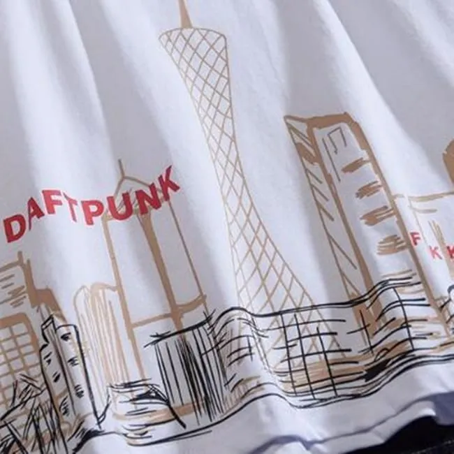 30 Pieces) Building Print Round Neck Short Sleeve T-Shirt