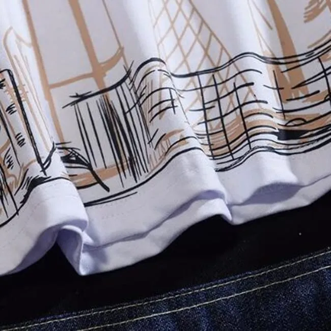 30 Pieces) Building Print Round Neck Short Sleeve T-Shirt