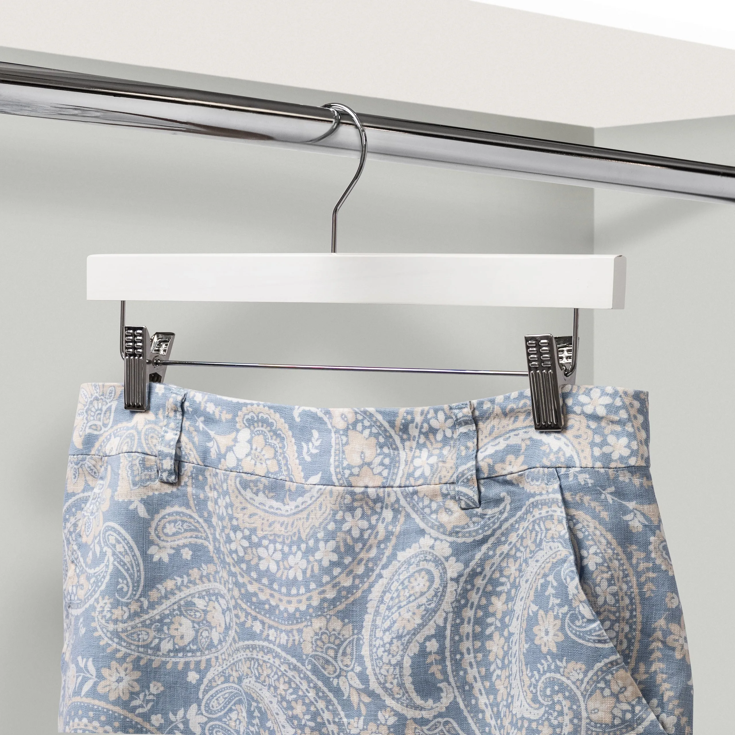 35.5cm White Wooden Pant Hanger With Clips Sold in Bundle of 20/50/100