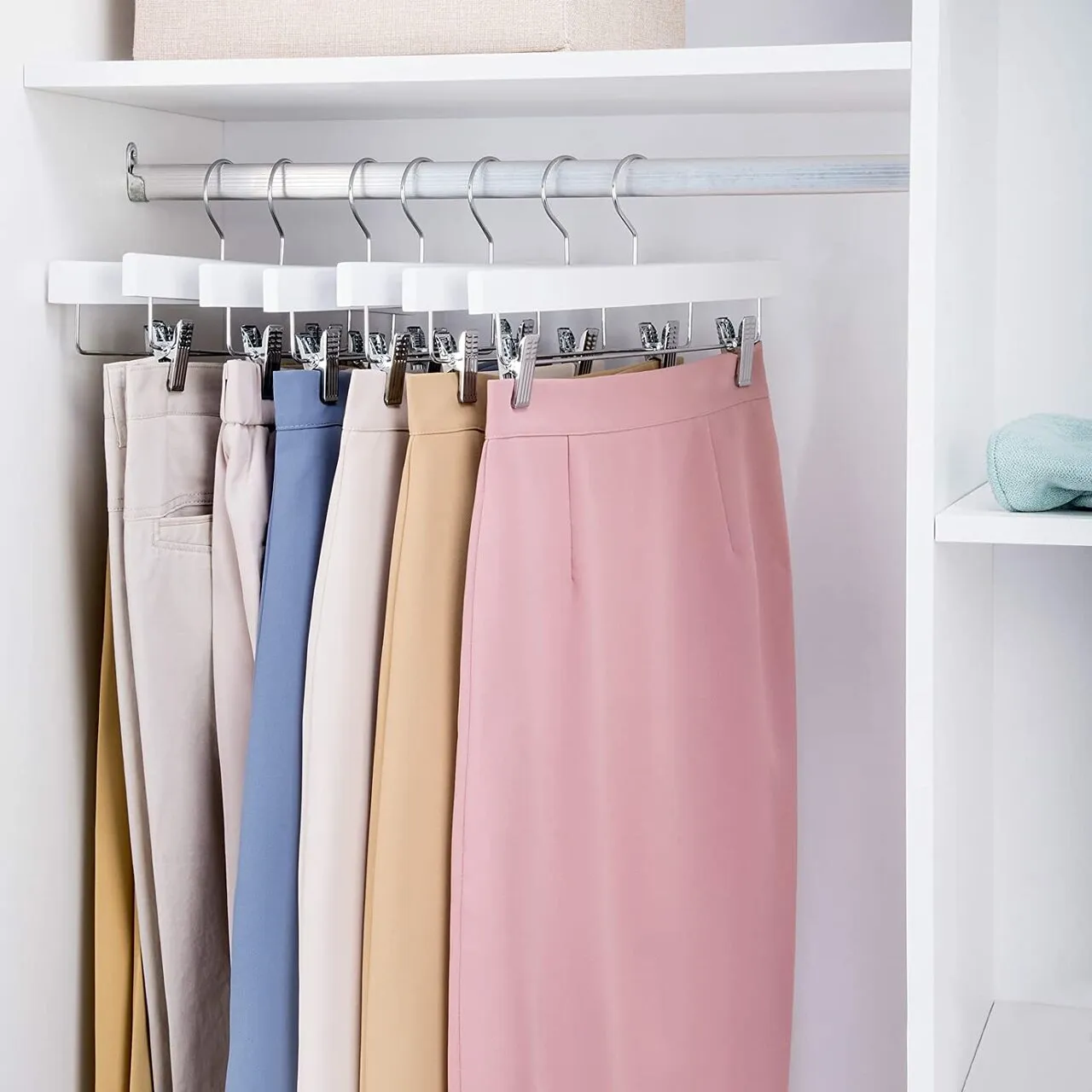 35.5cm White Wooden Pant Hanger With Clips Sold in Bundle of 20/50/100