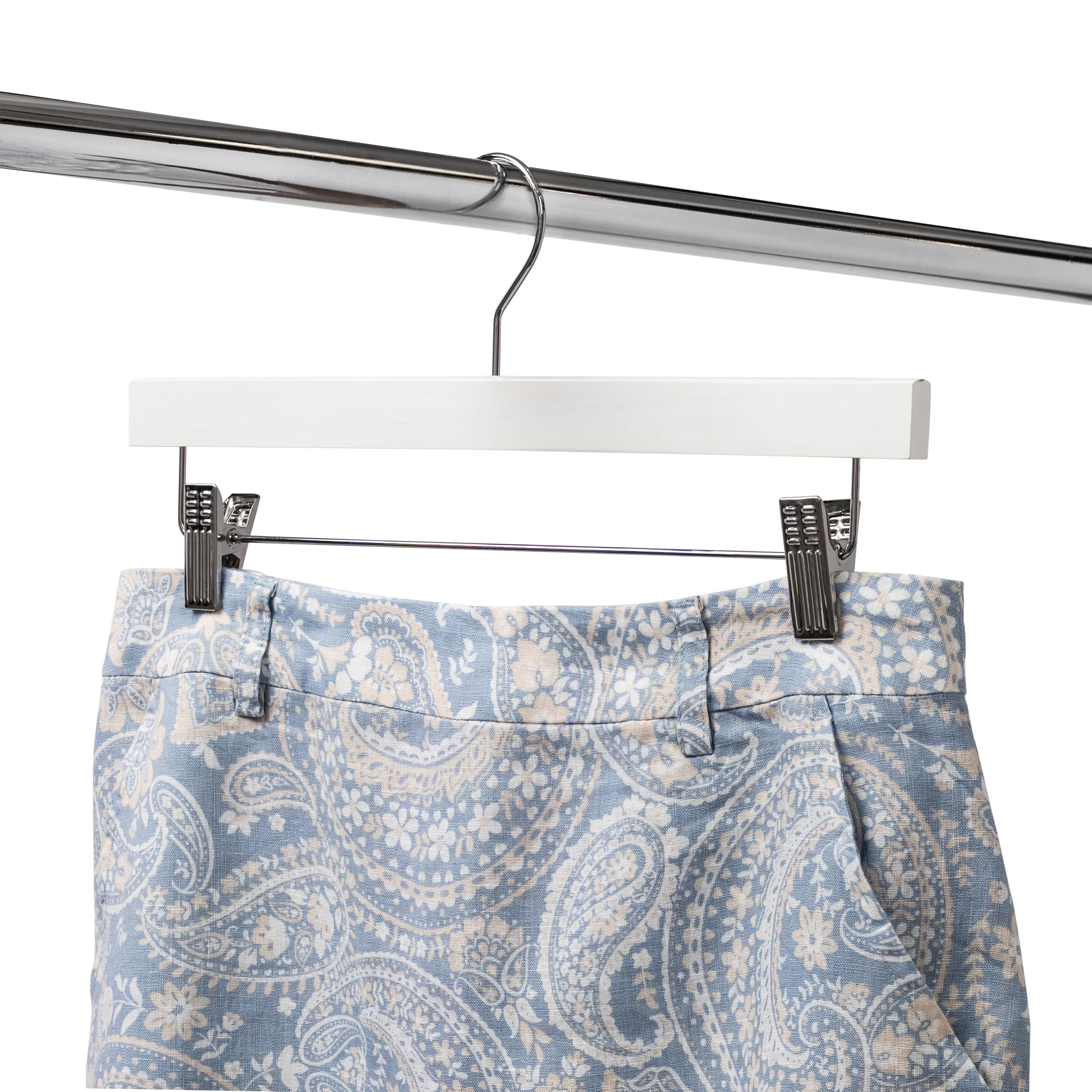 35.5cm White Wooden Pant Hanger With Clips Sold in Bundle of 20/50/100