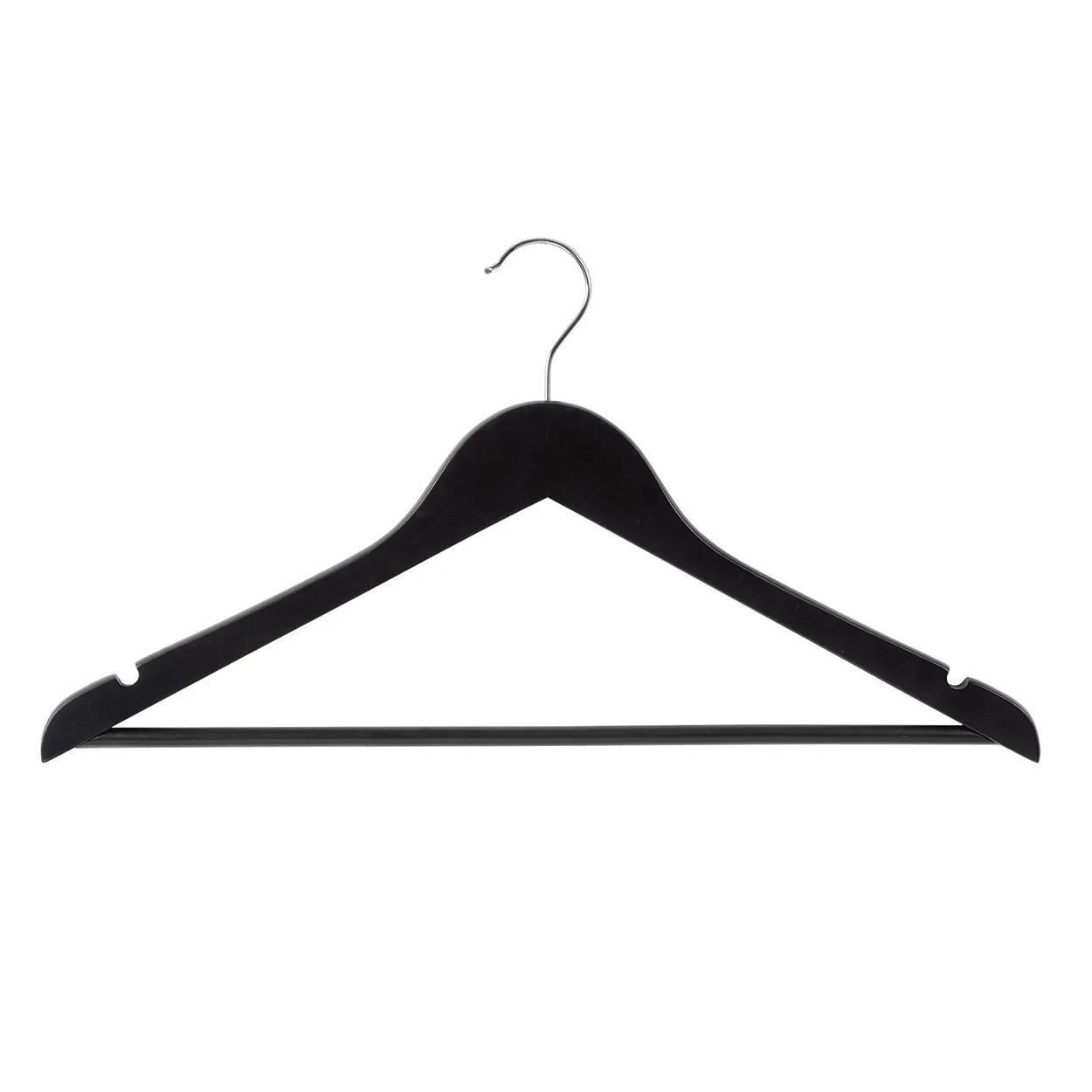 43cm Black Wooden Coat Hanger With Bar 12mm thick Sold in Bundle of 20/50/100