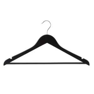 43cm Black Wooden Coat Hanger With Bar 12mm thick Sold in Bundle of 20/50/100