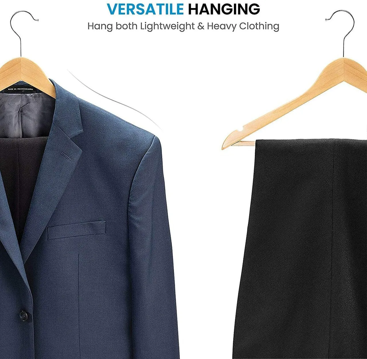 43cm Natural Wooden Suit Hanger With Bar 12mm thick Sold in Bundle of 20/50/100