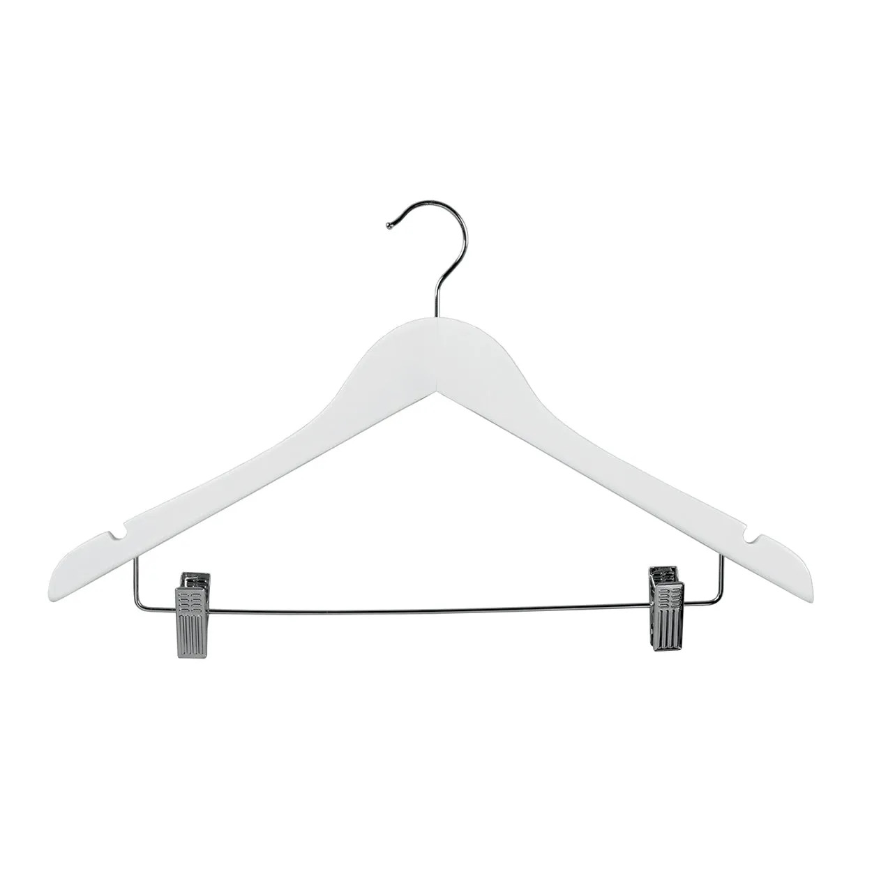 43cm White Wooden Combination Coat Hanger With Clips 12mm thick Sold in Bundle of 10/20/50