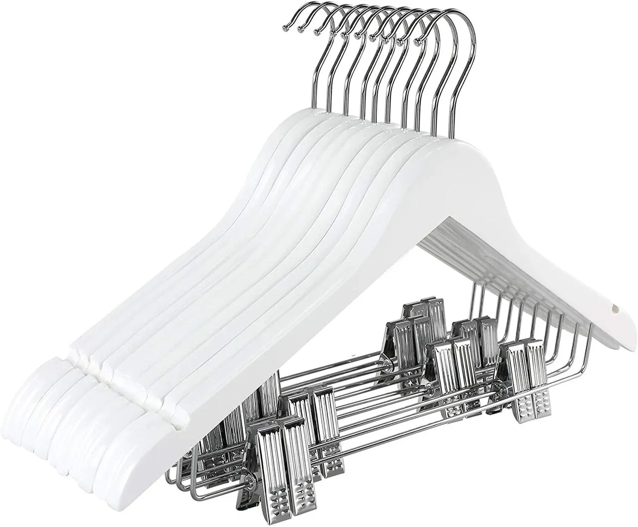 43cm White Wooden Combination Coat Hanger With Clips 12mm thick Sold in Bundle of 10/20/50