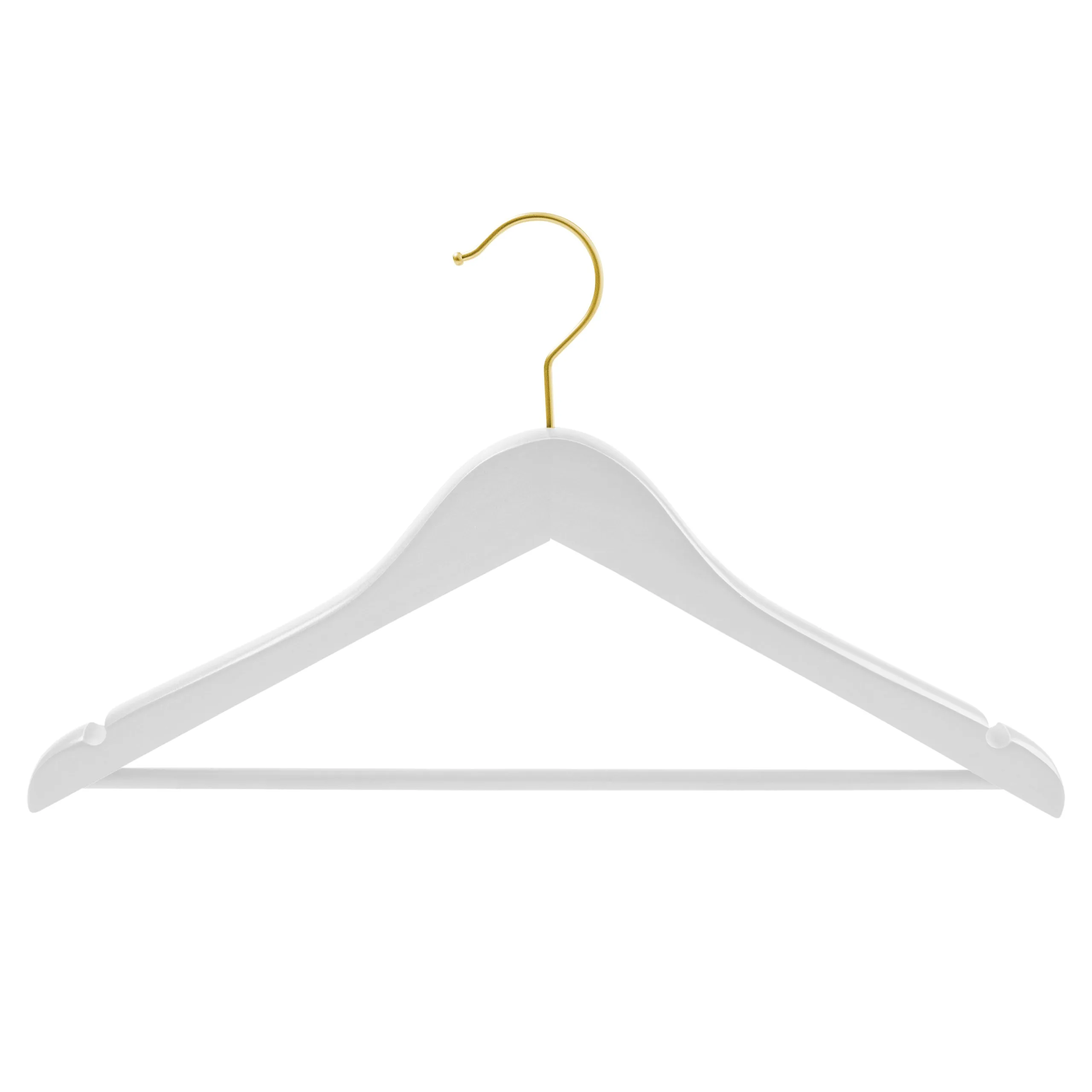 43cm White Wooden Suit Hanger With Bar 12mm Thick (Gold Hook) Sold in Bundle of 10/20/50