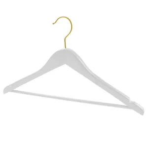 43cm White Wooden Suit Hanger With Bar 12mm Thick (Gold Hook) Sold in Bundle of 10/20/50