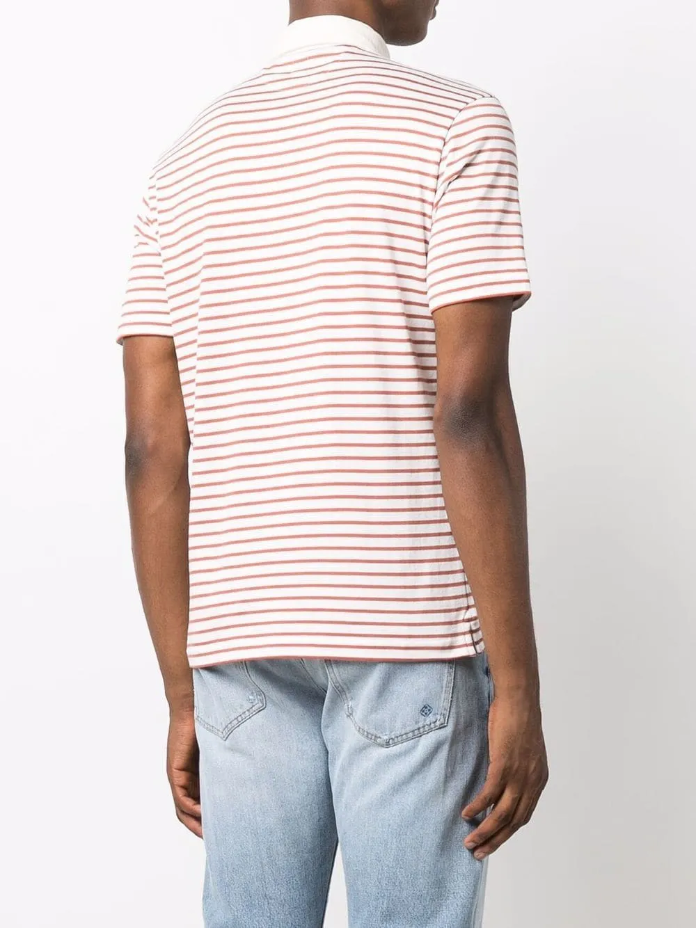 $575 ELEVENTY - Taupe Collar Red Stripe Polo Shirt - 3XL