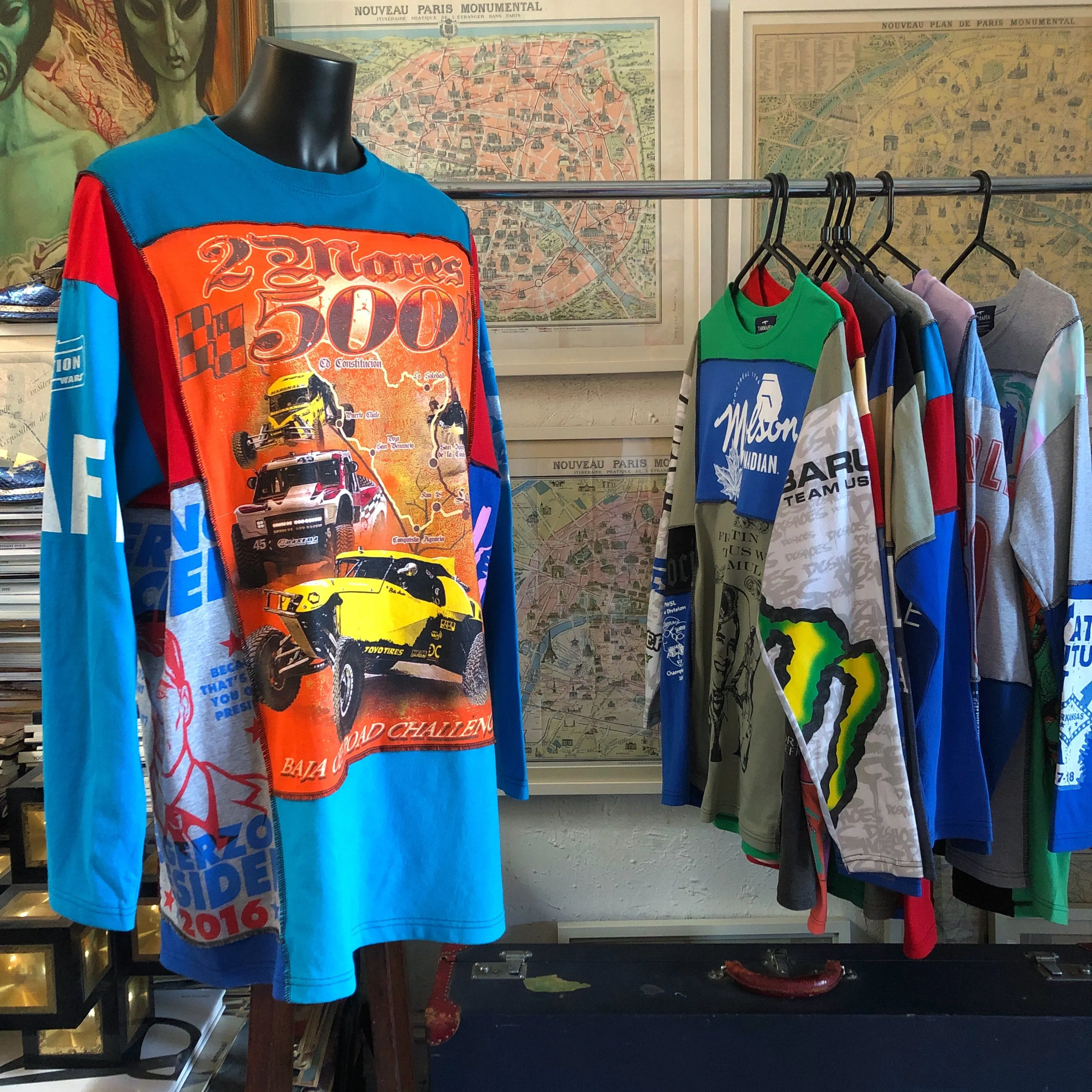 A PATCHWORK TARMAFIA TEE WITH ROAD RACE PRINT