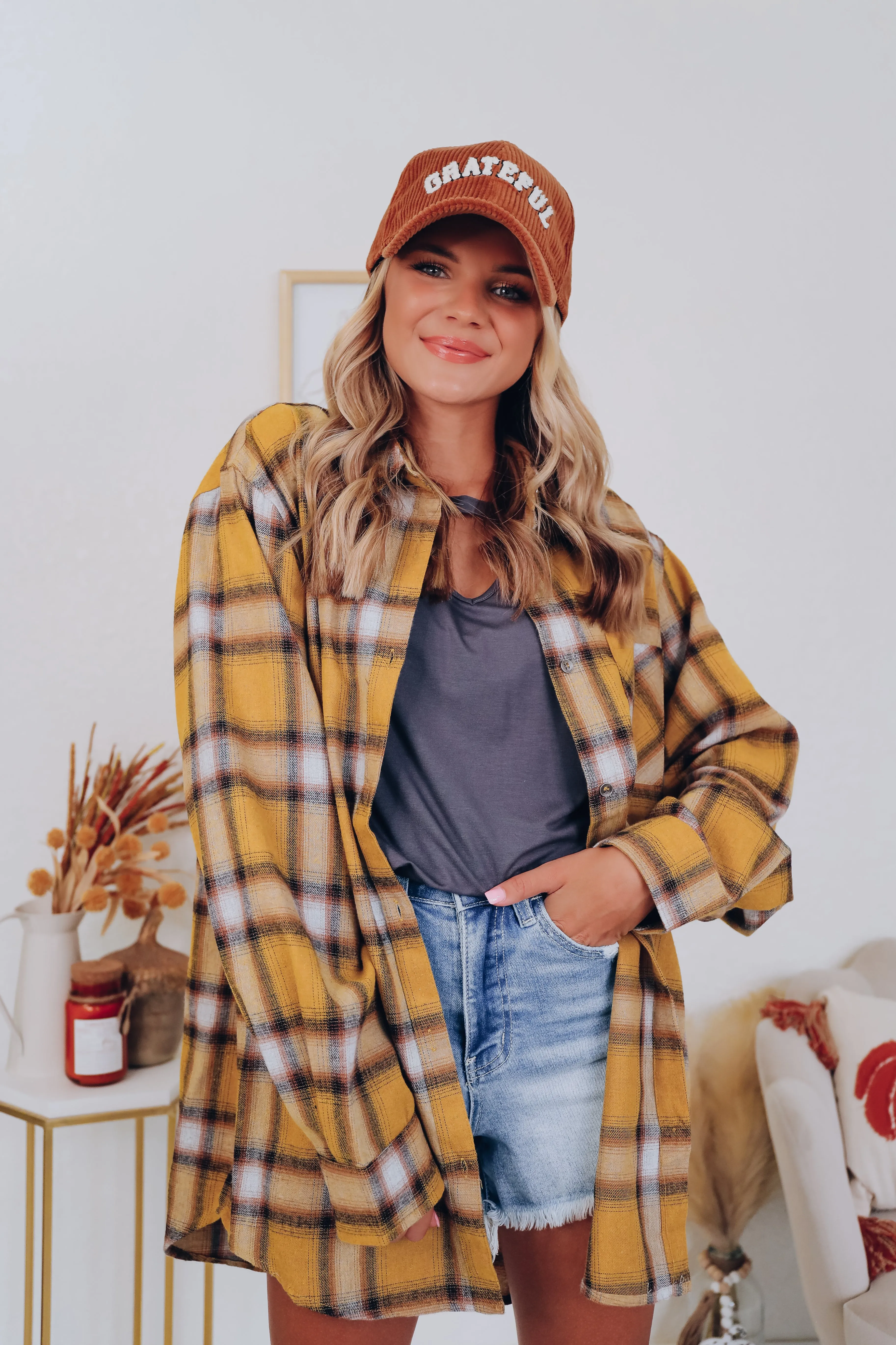 A Touch Of Plaid Flannel Shirt- Mustard