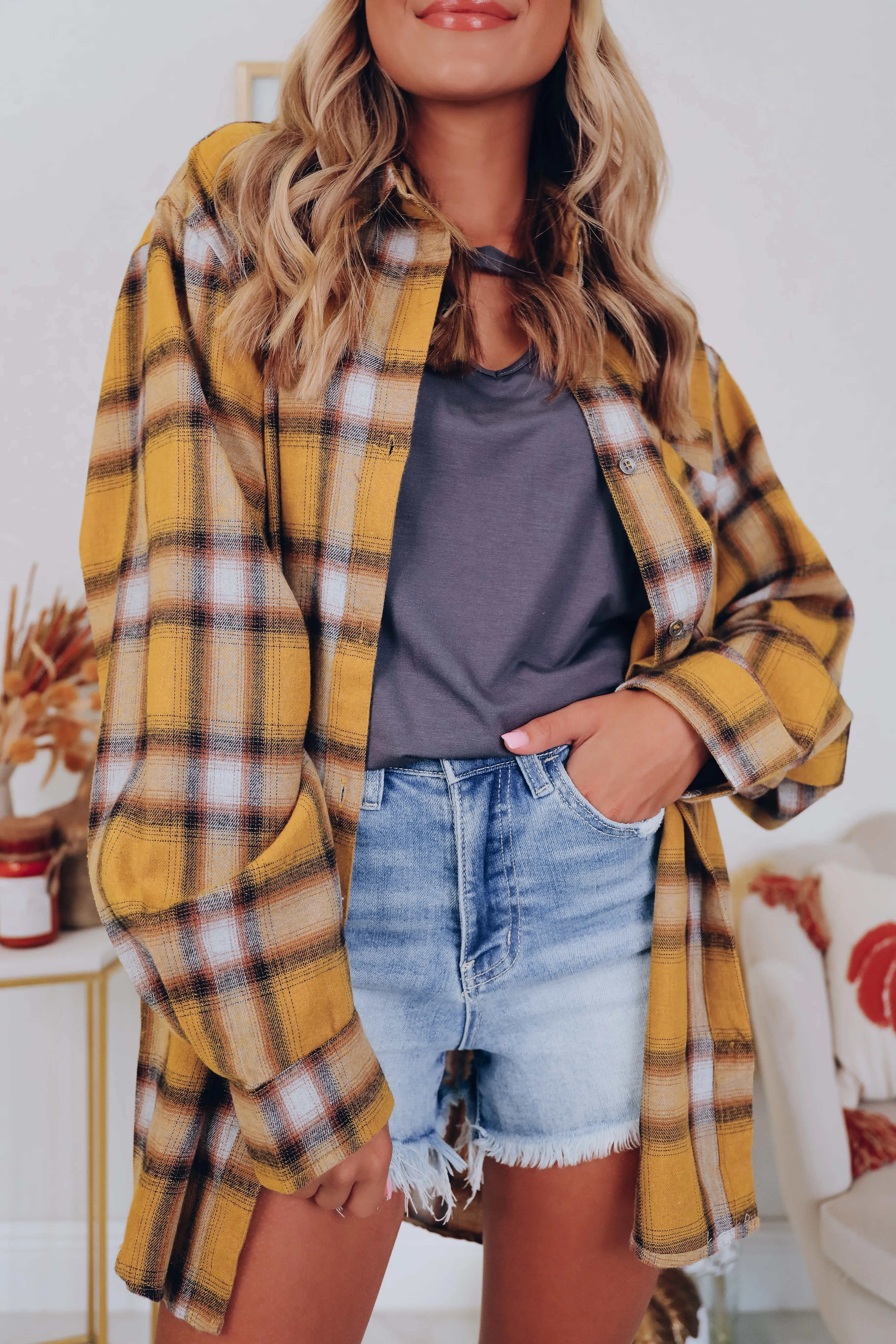 A Touch Of Plaid Flannel Shirt- Mustard