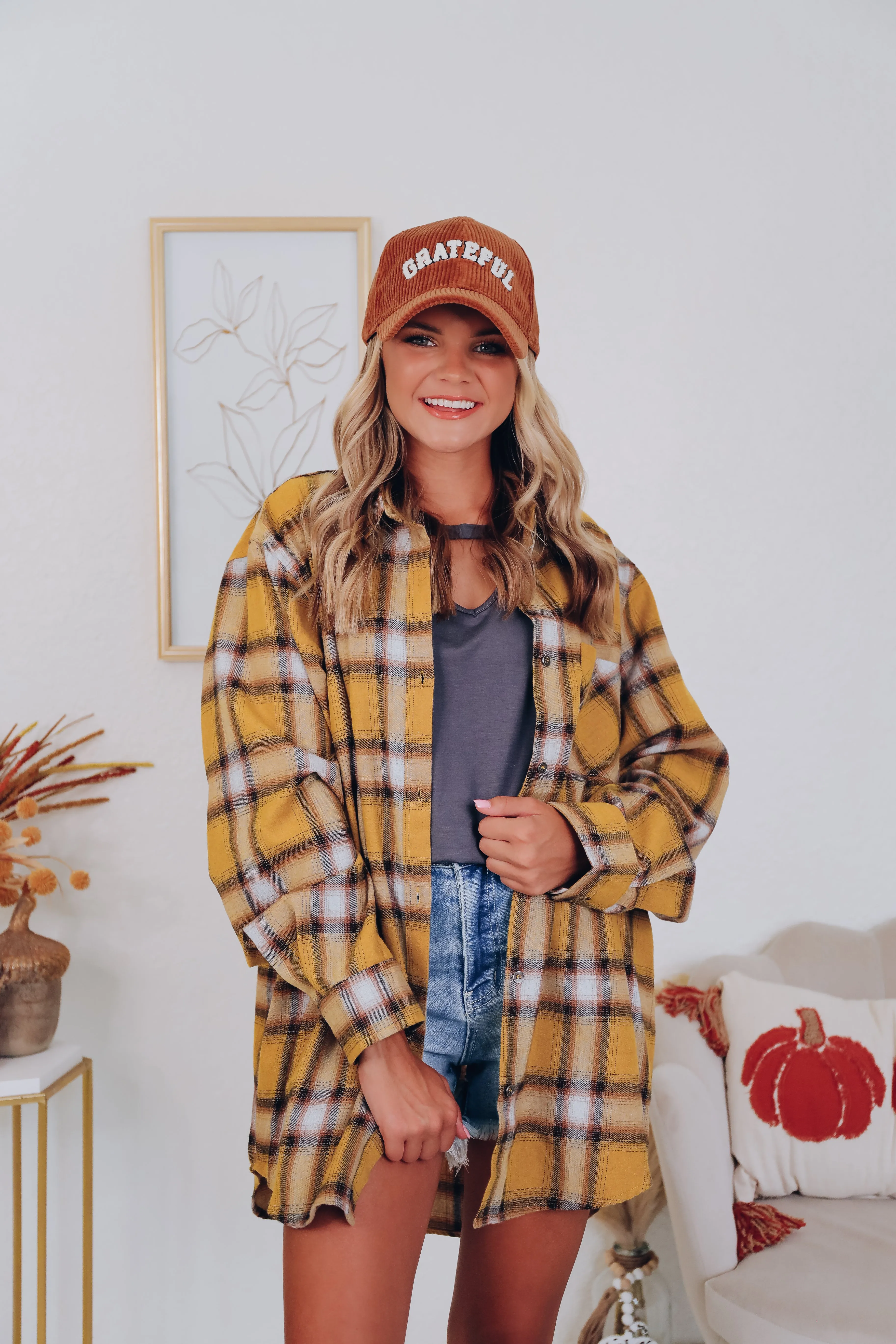 A Touch Of Plaid Flannel Shirt- Mustard