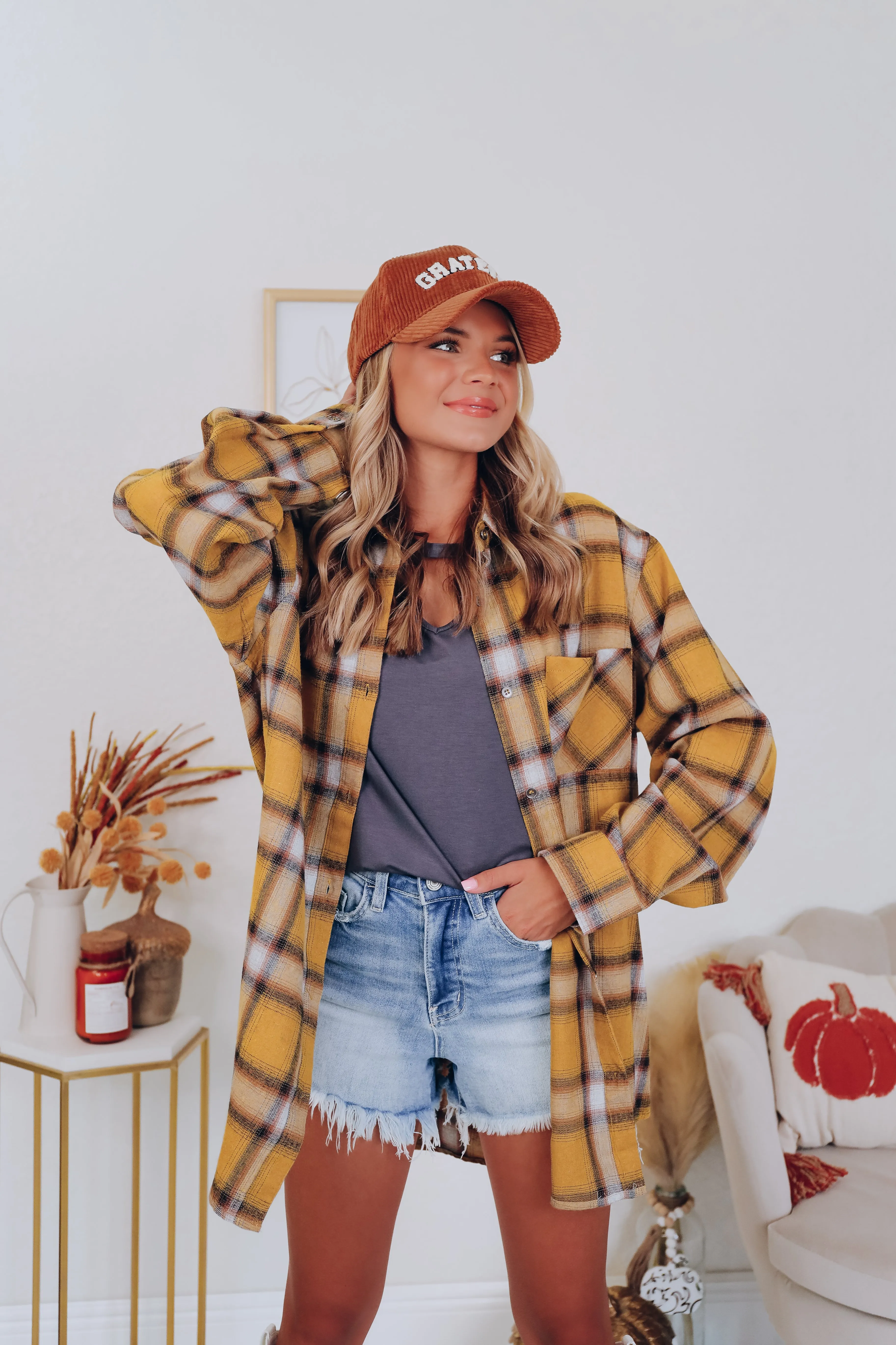 A Touch Of Plaid Flannel Shirt- Mustard