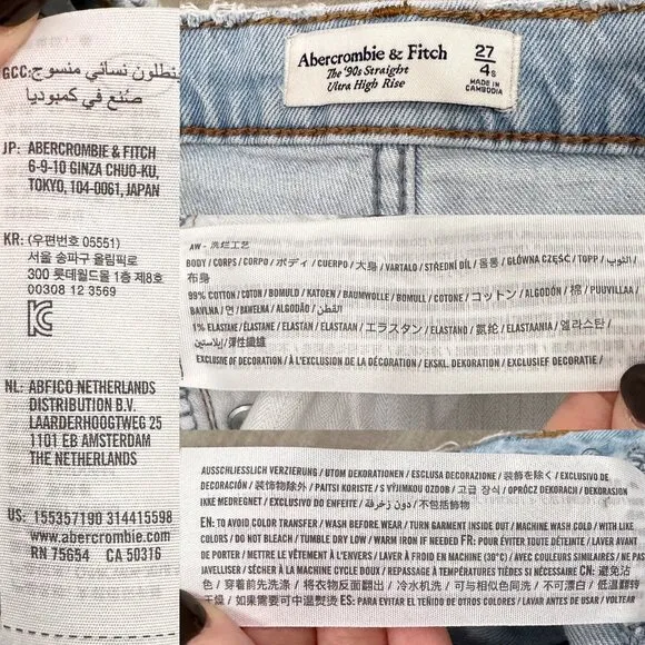 Abercrombie &amp; Fitch The ‘90s Straight Ultra High Rise Jeans in Light Destroy
