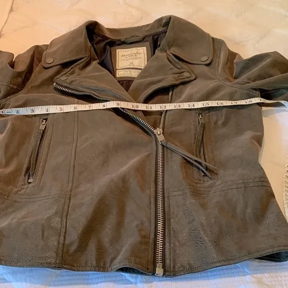 ABERCROMBIE AND FITCH Aviator Jacket Olive Green Faux Suede Moto Flight Boho M