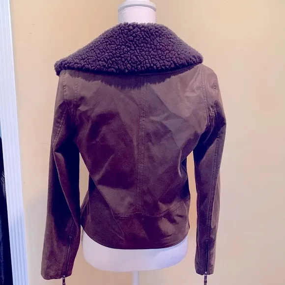 ABERCROMBIE AND FITCH Aviator Jacket Olive Green Faux Suede Moto Flight Boho M