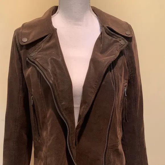 ABERCROMBIE AND FITCH Aviator Jacket Olive Green Faux Suede Moto Flight Boho M