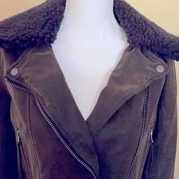 ABERCROMBIE AND FITCH Aviator Jacket Olive Green Faux Suede Moto Flight Boho M