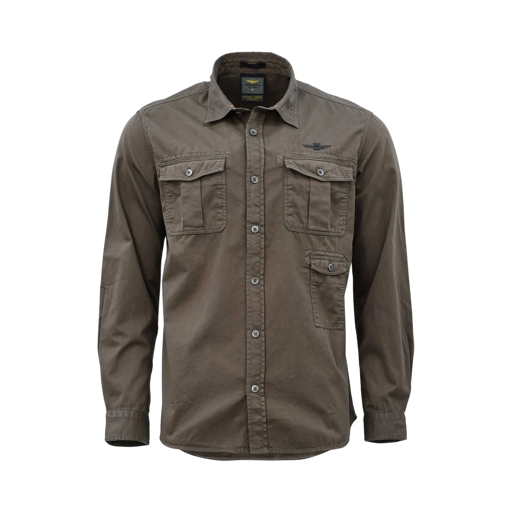 Aeronautica Militare Men's Long-Sleeve Shirt with Multiple Pockets