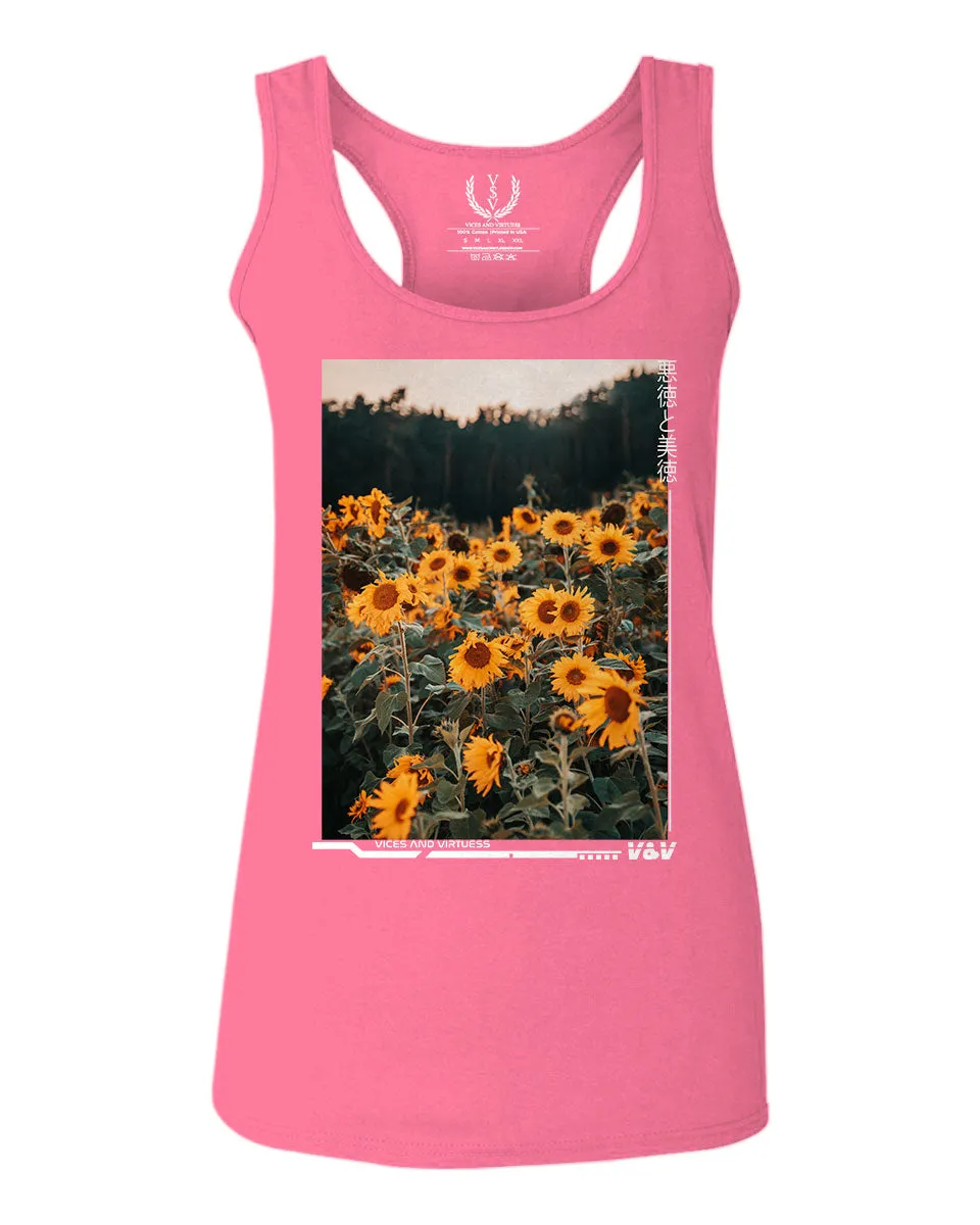 Aesthetic Cute Floral Sunflower Botanical Print Graphic Fashion  women's Tank Top sleeveless Racerback