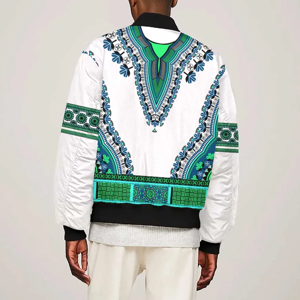 Africa Bomber Jacket African Dashiki Royal Turquoise Version LT14