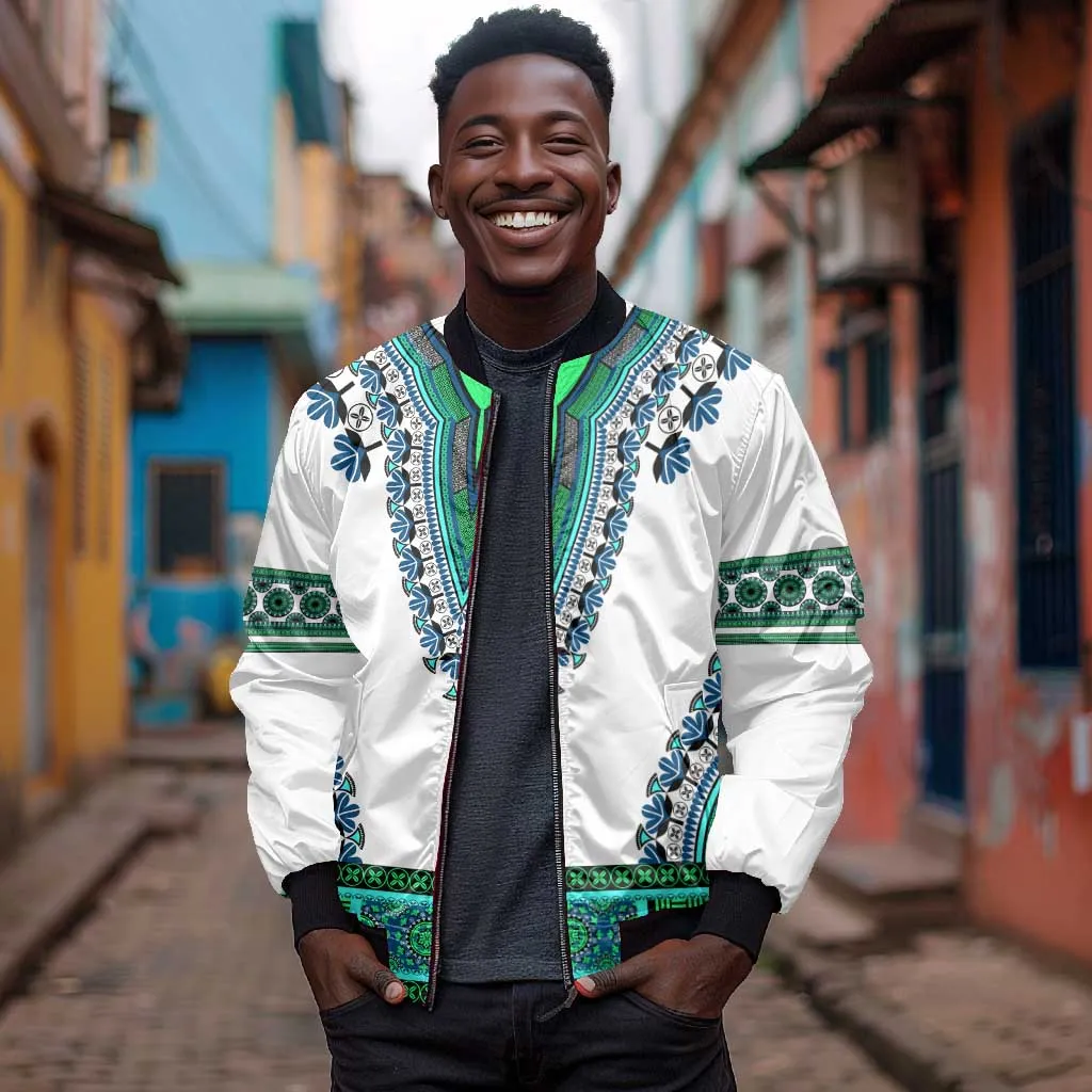 Africa Bomber Jacket African Dashiki Royal Turquoise Version LT14