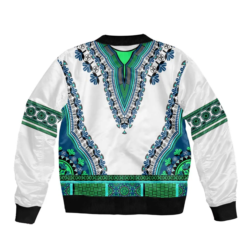Africa Bomber Jacket African Dashiki Royal Turquoise Version LT14
