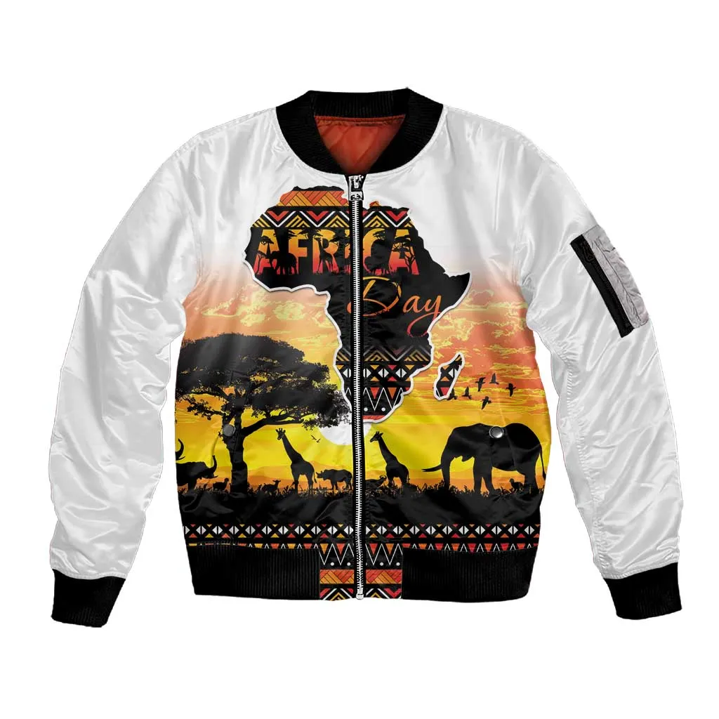 Africa Day Sleeve Zip Bomber Jacket Safari With Map - African Pattern LT15