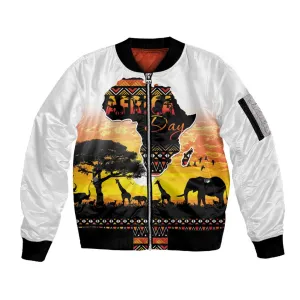 Africa Day Sleeve Zip Bomber Jacket Safari With Map - African Pattern LT15