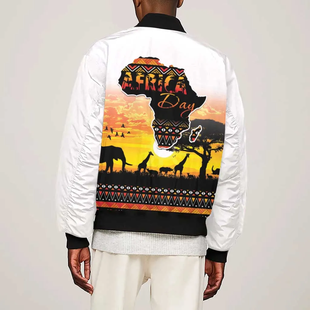 Africa Day Sleeve Zip Bomber Jacket Safari With Map - African Pattern LT15