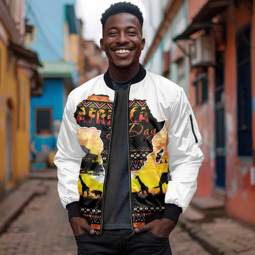 Africa Day Sleeve Zip Bomber Jacket Safari With Map - African Pattern LT15