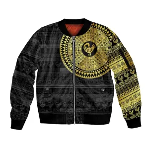 African Adinkra Sleeve Zip Bomber Jacket Sankofa Bird - Gold Version - Chest Arm Tattoo LT15