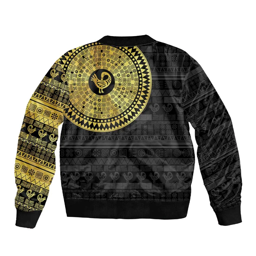 African Adinkra Sleeve Zip Bomber Jacket Sankofa Bird - Gold Version - Chest Arm Tattoo LT15