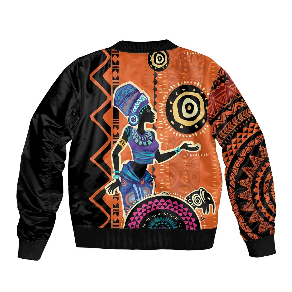 African Woman In Ethnic Dress Bomber Jacket Ethnic Geometric Patterns LT18