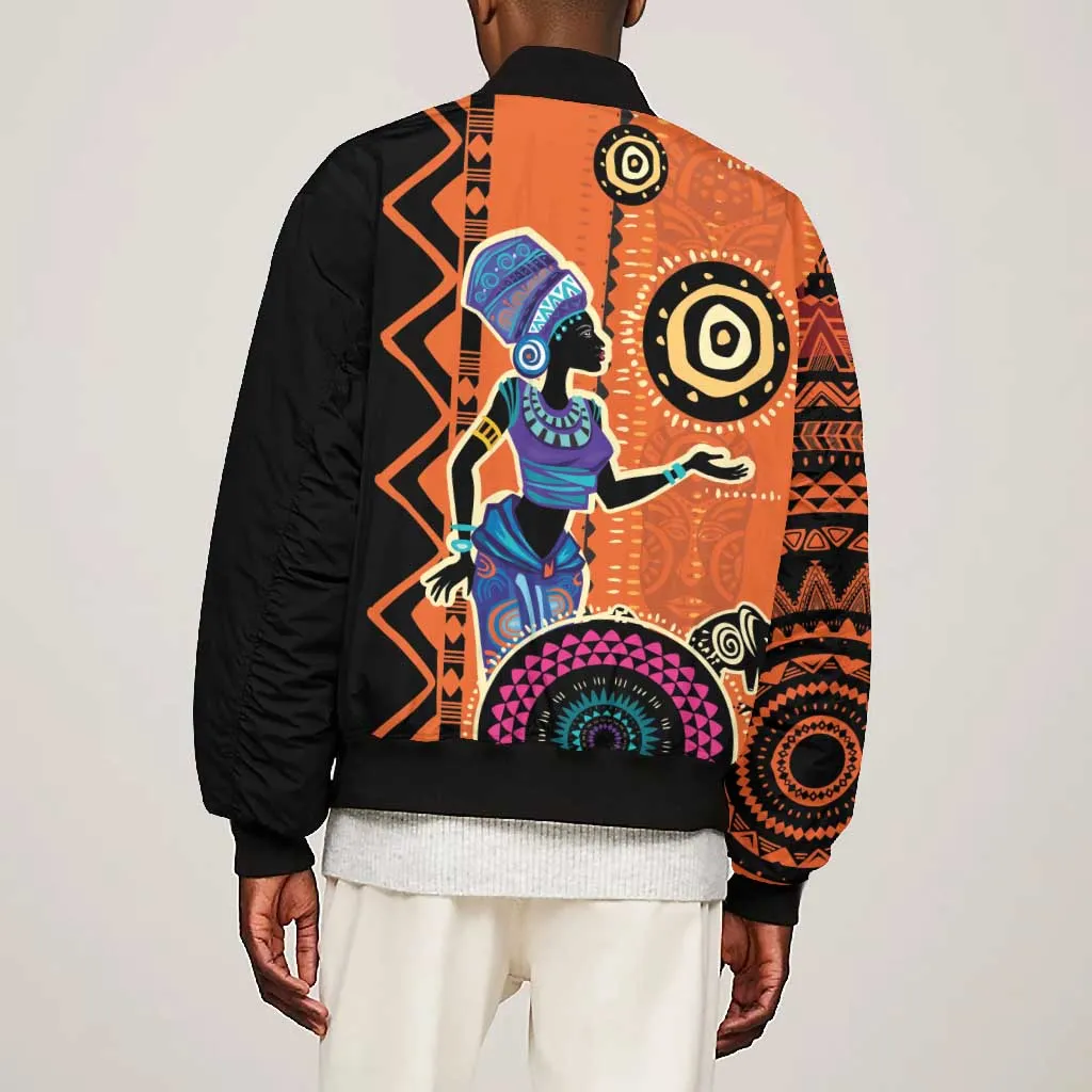 African Woman In Ethnic Dress Bomber Jacket Ethnic Geometric Patterns LT18