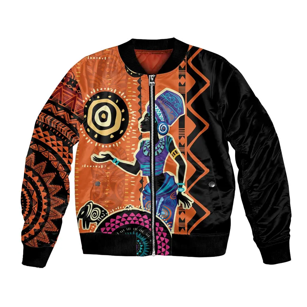 African Woman In Ethnic Dress Bomber Jacket Ethnic Geometric Patterns LT18