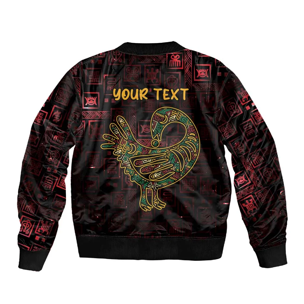 Afro-American Culture Sleeve Zip Bomber Jacket Adinkra Sankofa Bird - Cosmic Red LT7