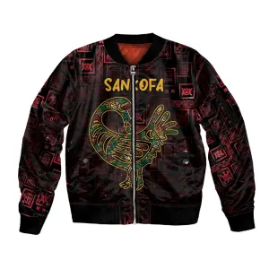 Afro-American Culture Sleeve Zip Bomber Jacket Adinkra Sankofa Bird - Cosmic Red LT7