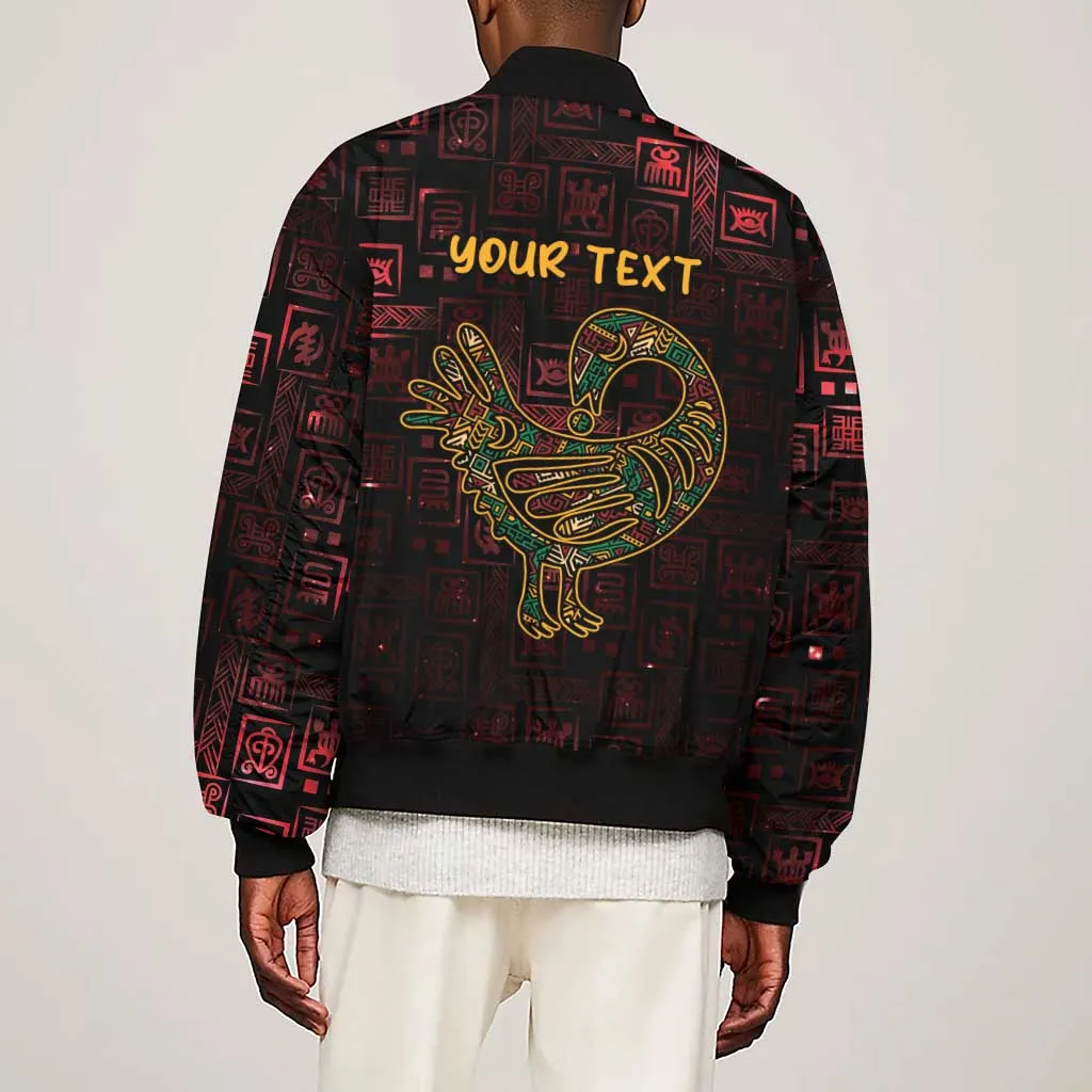 Afro-American Culture Sleeve Zip Bomber Jacket Adinkra Sankofa Bird - Cosmic Red LT7