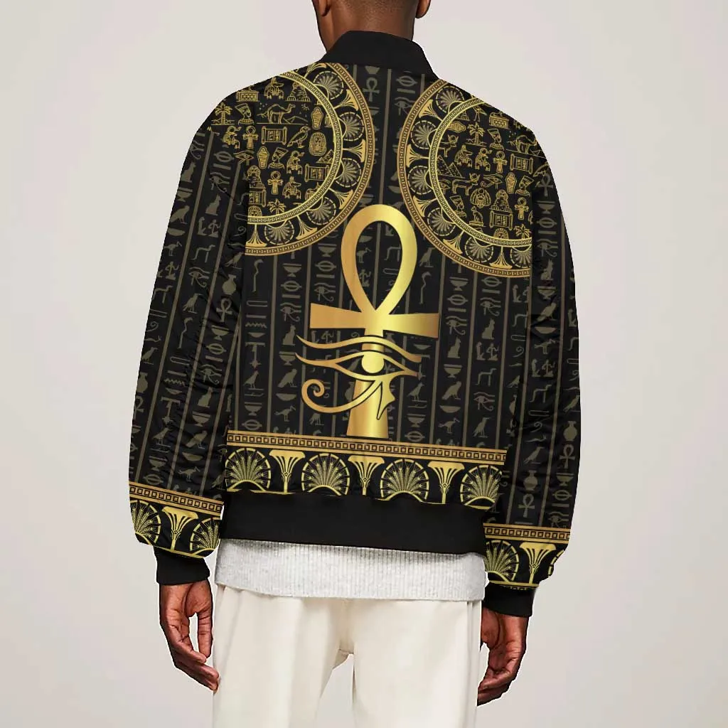 Afro Ancient Egypt Ankh and Eye Of Horus Bomber Jacket Egyptian Hieroglyphs LT14
