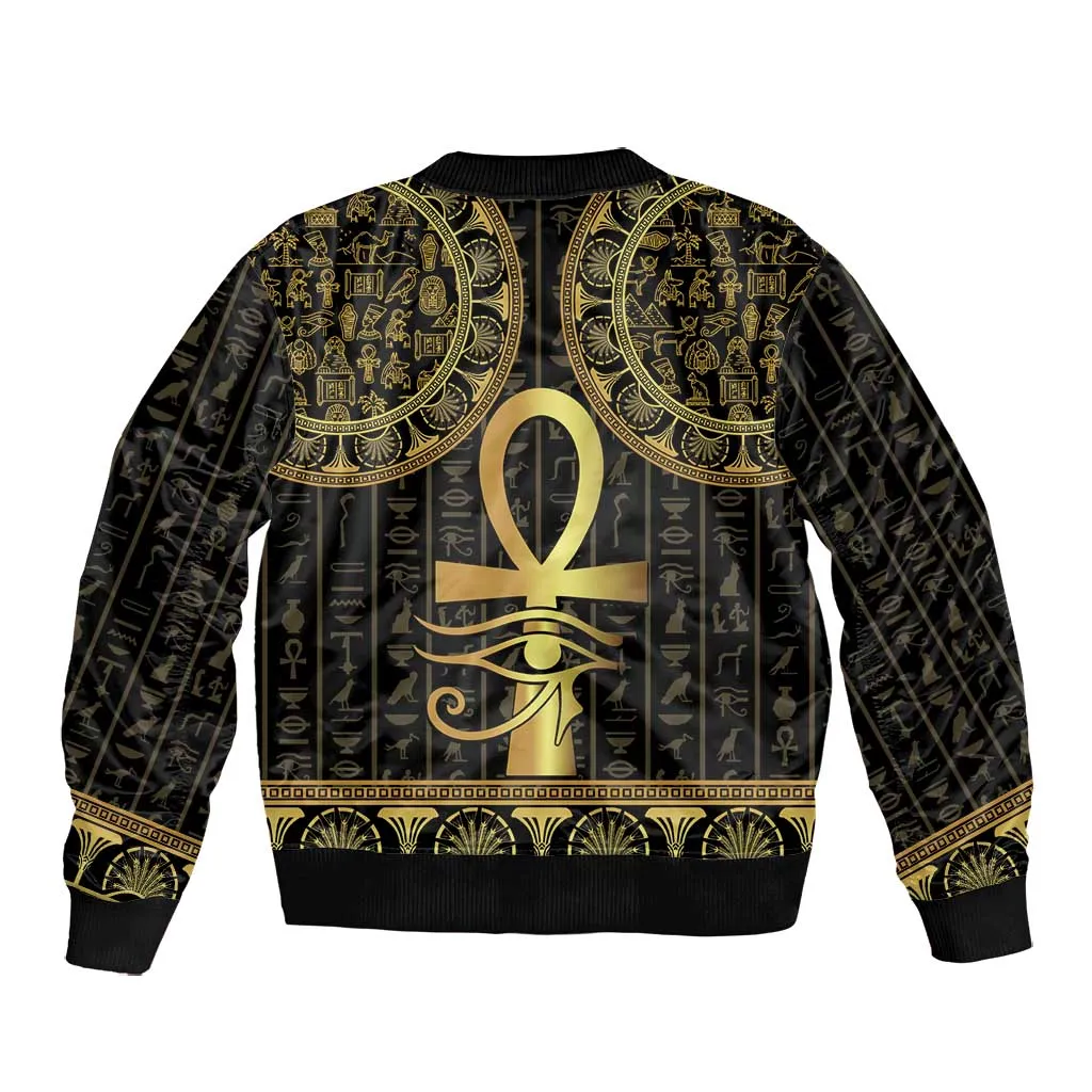 Afro Ancient Egypt Ankh and Eye Of Horus Bomber Jacket Egyptian Hieroglyphs LT14