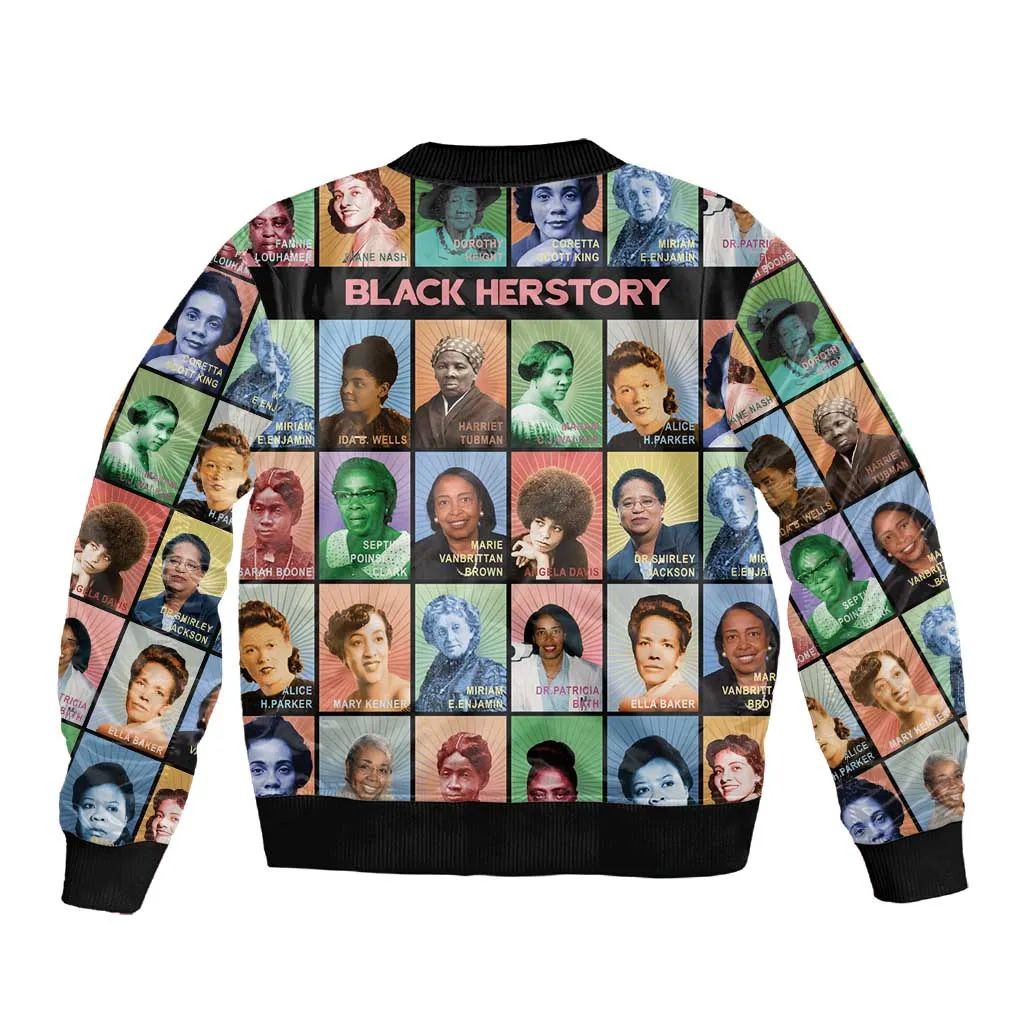 Afro Black Herstory Sleeve Zip Bomber Jacket African Women History DT03