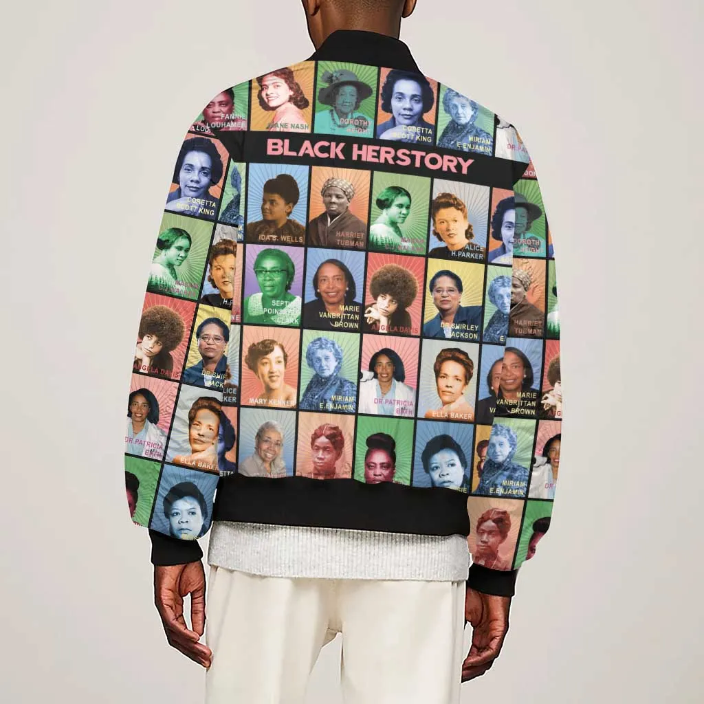Afro Black Herstory Sleeve Zip Bomber Jacket African Women History DT03